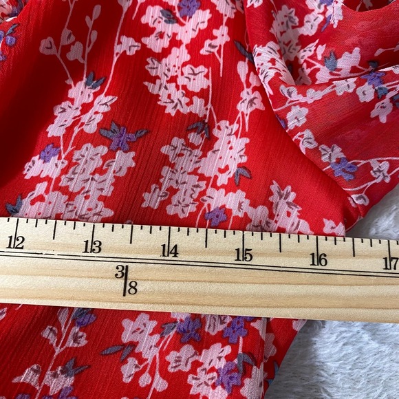 Selfie Leslie Laney Floral Tiered Dress Women M Red Ruffle Babydoll Cutout Back - Picture 9 of 13